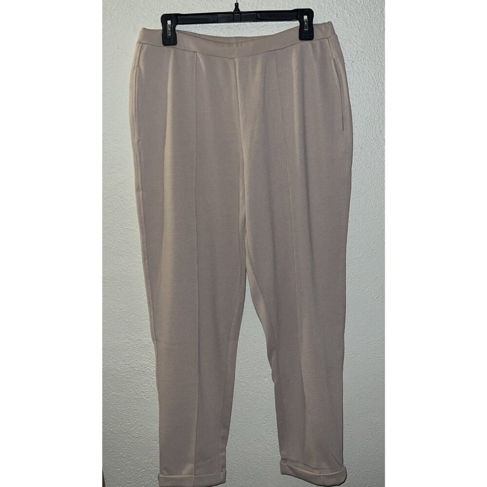 Mango  Blend  Dress Pants Cream Pull on‎ With Pockets Sz L Stretch preppy